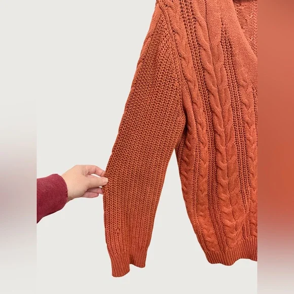 CUPCAKES AND CASHMERE | Cable-Knit Button Cardigan in Rust Orange - Picture 4 of 8